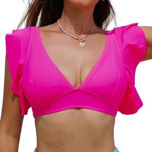 Sporlike Vibrant Pink Ruffle Bikini Top - Size Large NWT